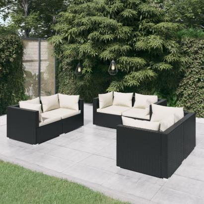 Set mobilier de grădină cu perne, 6 piese, negru, poliratan GartenMobel Dekor