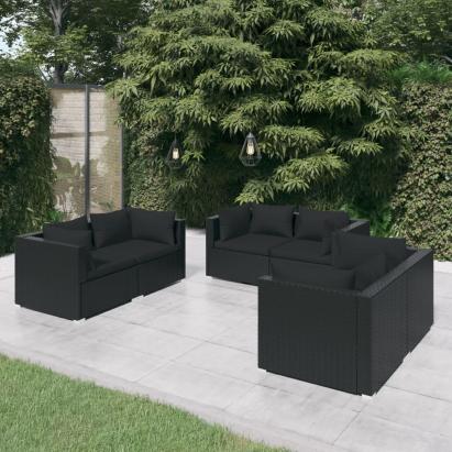 Set mobilier de grădină cu perne, 6 piese, negru, poliratan GartenMobel Dekor