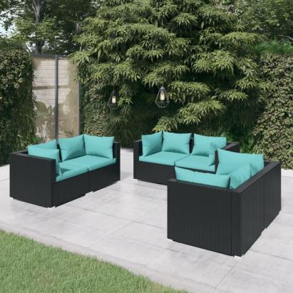 Set mobilier de grădină cu perne, 6 piese, negru, poliratan GartenMobel Dekor