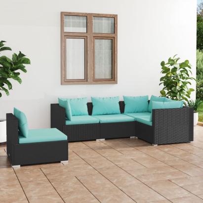 Set mobilier de grădină cu perne, 5 piese, negru, poliratan GartenMobel Dekor