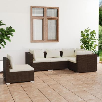 Set mobilier de grădină cu perne, 5 piese, maro, poliratan GartenMobel Dekor