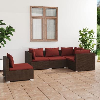 Set mobilier de grădină cu perne, 5 piese, maro, poliratan GartenMobel Dekor