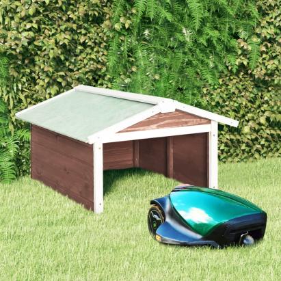 Garaj mașină tuns iarba robot cafeniu&alb 72x87x50 cm lemn brad GartenMobel Dekor