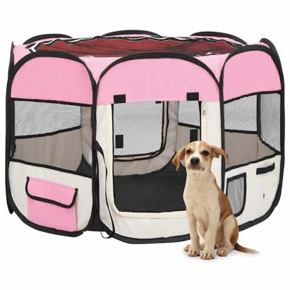 Țarc joacă pliabil câini cu sac de transport roz 90x90x58 cm GartenMobel Dekor