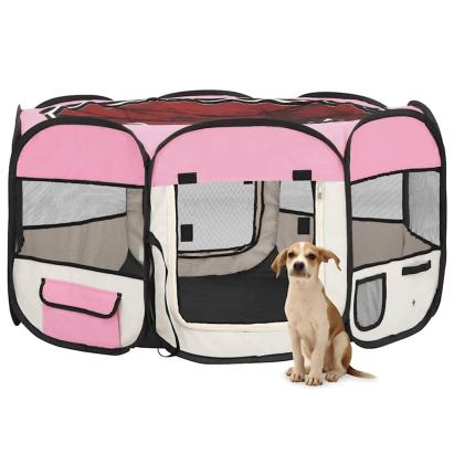 Țarc joacă pliabil câini cu sac de transport roz 125x125x61 cm GartenMobel Dekor