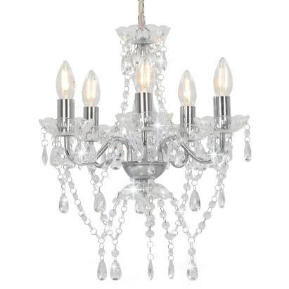 Candelabru cu mărgele de cristal, argintiu, rotund, 5 x E14 GartenMobel Dekor