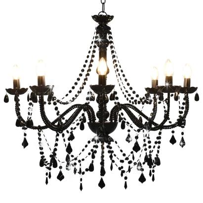 Candelabru cu mărgele, negru, 8 becuri E14 GartenMobel Dekor