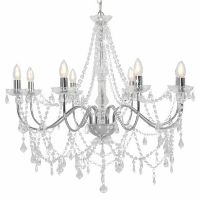 Candelabru cu mărgele, argintiu, 8 becuri E14 GartenMobel Dekor
