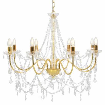 Candelabru cu mărgele, auriu, 8 becuri E14 GartenMobel Dekor