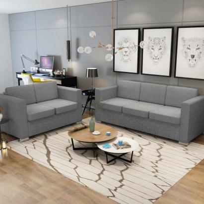 Set canapele, 2 piese, gri deschis, material textil  GartenMobel Dekor