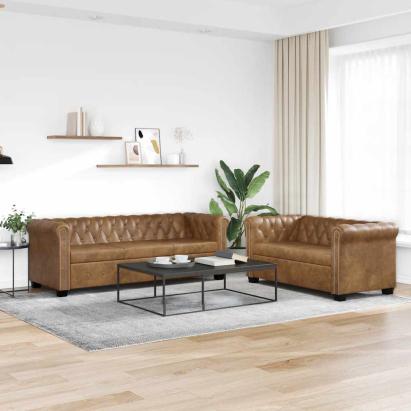 Set canapele Chesterfield cu 2 și 3 locuri, maro  GartenMobel Dekor