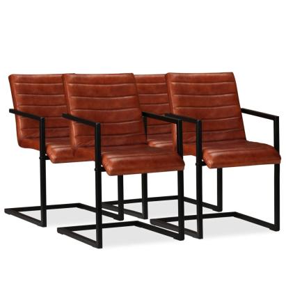 Scaune de bucătărie, 4 buc., maro, piele naturală GartenMobel Dekor