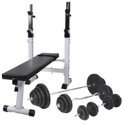 Bancă fitness cu rastel greutăți, set haltere/gantere, 120 kg GartenMobel Dekor