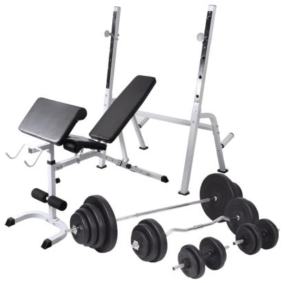 Bancă fitness cu rastel greutăți, set haltere/gantere, 120 kg GartenMobel Dekor