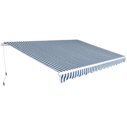Copertină pliabilă cu acționare manuală, 450 cm, albastru/alb GartenMobel Dekor