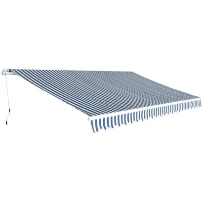 Copertină pliabilă, acționată manual, albastru/alb, 500 cm GartenMobel Dekor