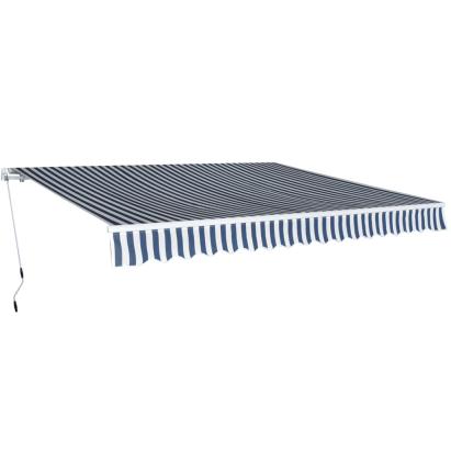 Copertină pliabilă cu acționare manuală, albastru/alb, 400 cm GartenMobel Dekor