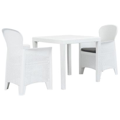 Set mobilier bistro, 3 piese, alb, plastic, aspect ratan GartenMobel Dekor