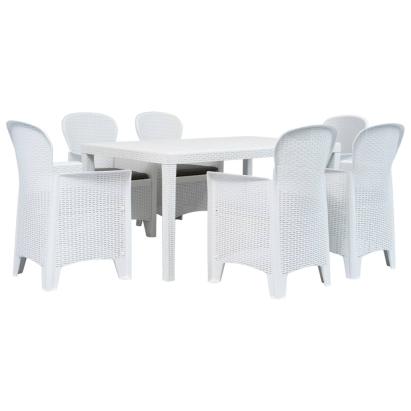 Set mobilier de exterior, 7 piese, alb, plastic, aspect ratan GartenMobel Dekor