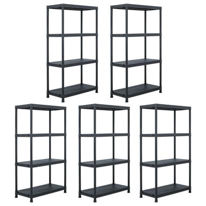 Rafturi de depozitare, 5 buc. negru, 60 x 30 x 138 cm plastic GartenMobel Dekor