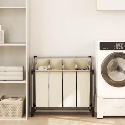 Coș sortare rufe cu 4 saci, crem, oțel GartenMobel Dekor