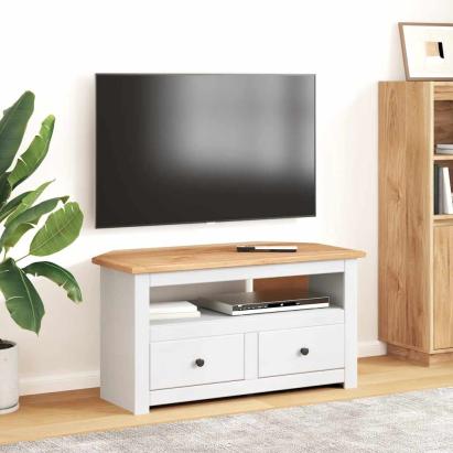Comodă TV de colț alb 93x49x49 cm lemn masiv pin gama Panama GartenMobel Dekor