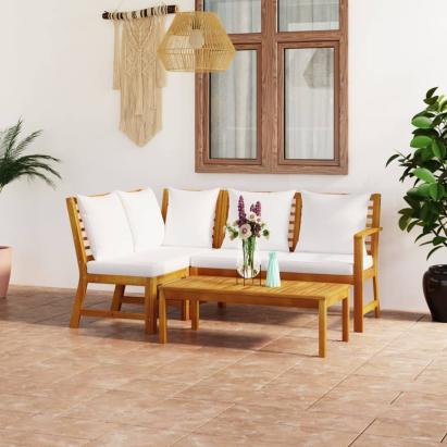 Set mobilier de grădină cu perne crem 4 piese lemn masiv acacia GartenMobel Dekor