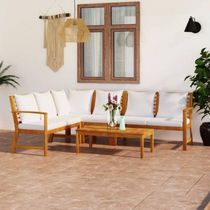 Set mobilier de grădină cu perne crem, 5 piese, lemn de acacia GartenMobel Dekor