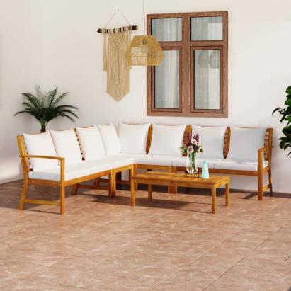 Set mobilier grădină cu perne, 6 piese, crem, lemn masiv acacia GartenMobel Dekor