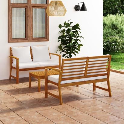 Set mobilier de grădină, cu perne, 3 piese, lemn masiv acacia GartenMobel Dekor