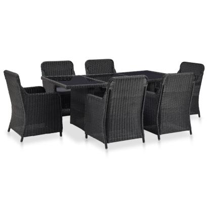 Set mobilier de exterior, 7 piese, negru, poliratan GartenMobel Dekor