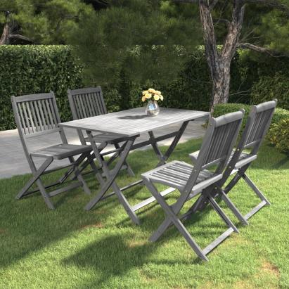 Set mobilier de grădină, 5 piese, gri, lemn masiv de acacia GartenMobel Dekor