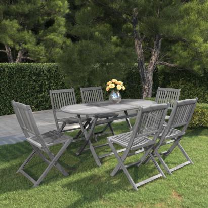 Set mobilier de grădină, 7 piese, gri, lemn masiv de acacia GartenMobel Dekor