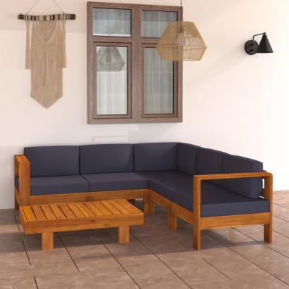 Set mobilier grădină perne, gri închis, 6 piese, lemn acacia GartenMobel Dekor