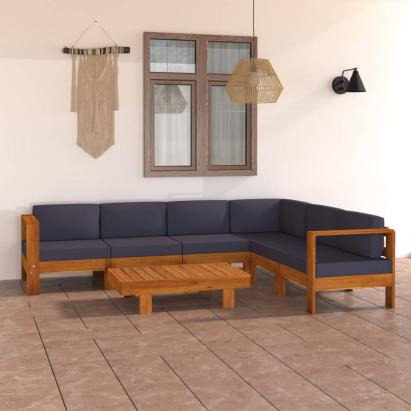Set mobilier grădină perne gri închis, 7 piese, lemn acacia GartenMobel Dekor