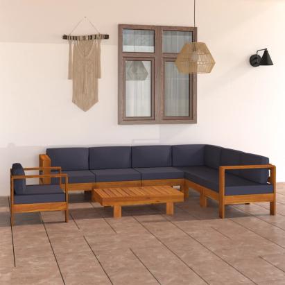 Set mobilier grădină perne gri închis, 8 piese, lemn acacia GartenMobel Dekor