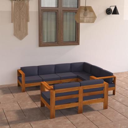 Set mobilier grădină perne gri închis, 8 piese, lemn acacia GartenMobel Dekor
