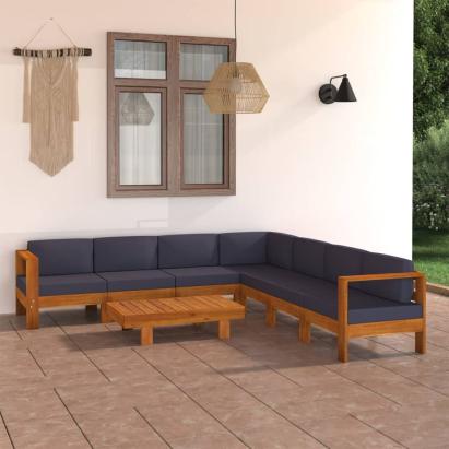 Set mobilier grădină perne gri închis, 8 piese, lemn acacia GartenMobel Dekor