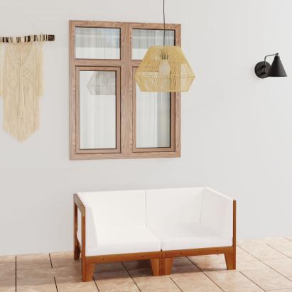 Canapea cu 2 locuri cu perne alb crem, lemn masiv de acacia GartenMobel Dekor