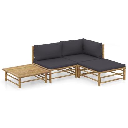 Set mobilier de grădină cu perne gri închis, 4 piese, bambus GartenMobel Dekor