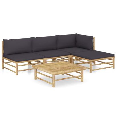 Set mobilier de grădină cu perne gri închis, 5 piese, bambus GartenMobel Dekor