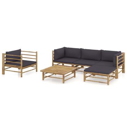 Set mobilier de grădină cu perne gri închis, 6 piese, bambus GartenMobel Dekor