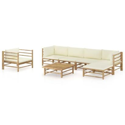 Set mobilier de grădină cu perne alb crem, 7 piese, bambus GartenMobel Dekor