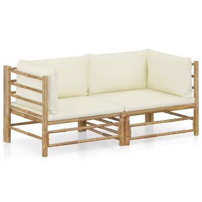 Set mobilier de grădină cu perne alb crem, 2 piese, bambus GartenMobel Dekor