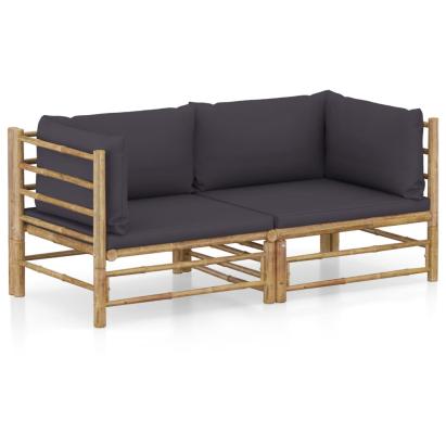 Set mobilier de grădină cu perne gri închis, 2 piese, bambus GartenMobel Dekor