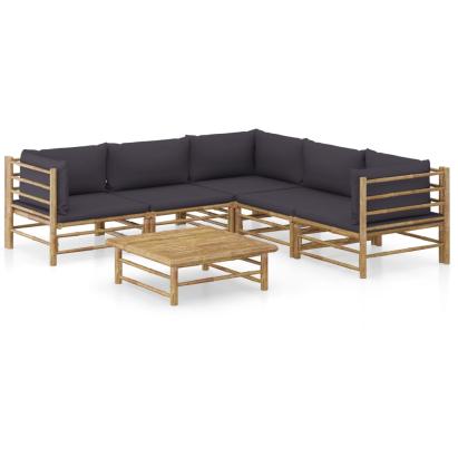 Set mobilier de grădină cu perne gri închis, 6 piese, bambus GartenMobel Dekor