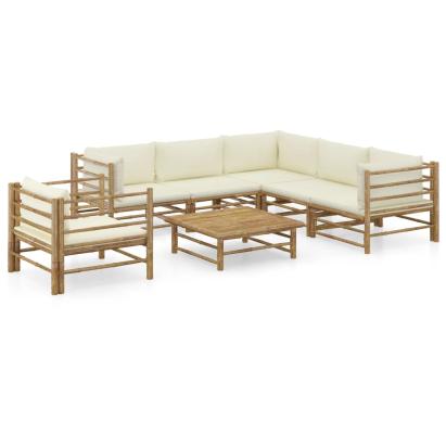 Set mobilier de grădină cu perne alb crem, 7 piese, bambus GartenMobel Dekor