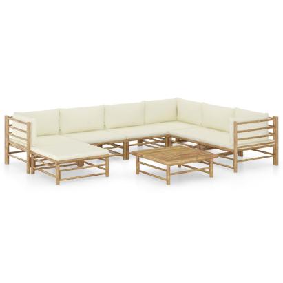 Set mobilier de grădină, cu perne alb crem, 8 piese, bambus GartenMobel Dekor