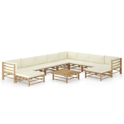 Set mobilier de grădină, cu perne alb crem, 11 piese, bambus GartenMobel Dekor
