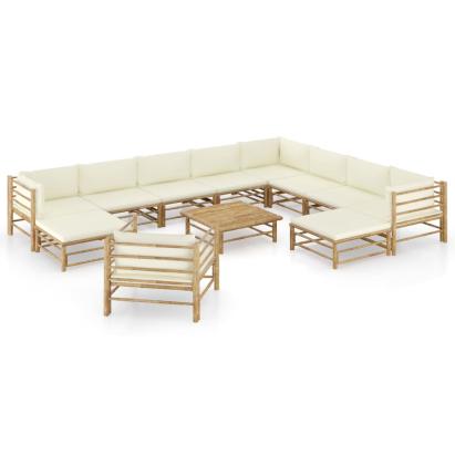 Set mobilier de grădină cu perne alb crem, 12 piese, bambus GartenMobel Dekor